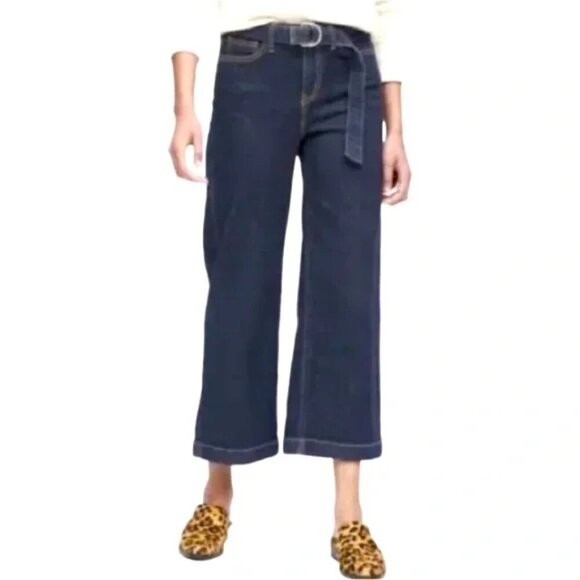 Banana Republic Denim - Banana Republic belted high rise wide leg cropped dark wash jeans